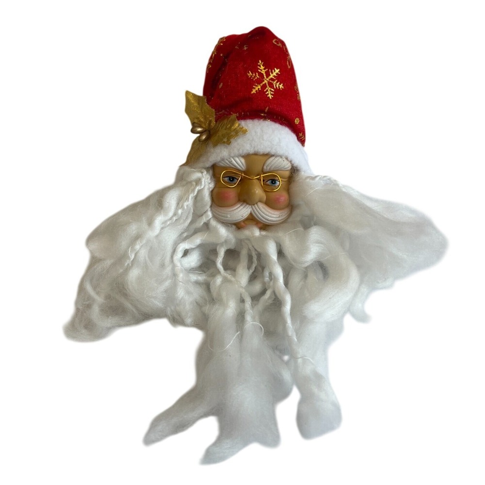 Christmas Santa Claus Head Ornament Red Hat White Beard Glasses Festive Decor
